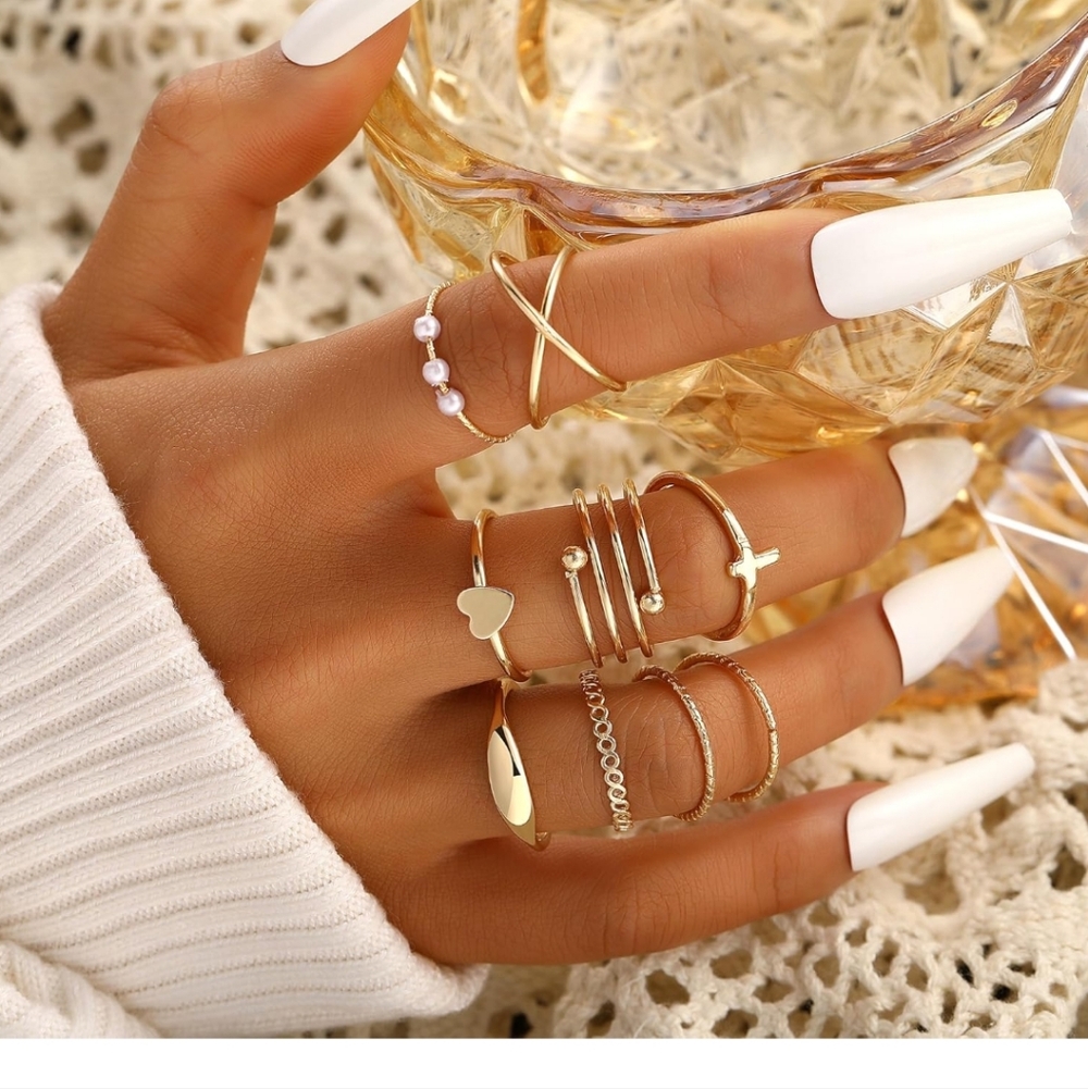 Gold Stackable Women's Ring Set - Elegant Mixed B… - image 6